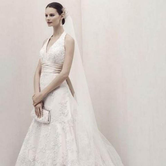 Oleg Cassini allover lace a-line halter ivory - Picture 3 of 8